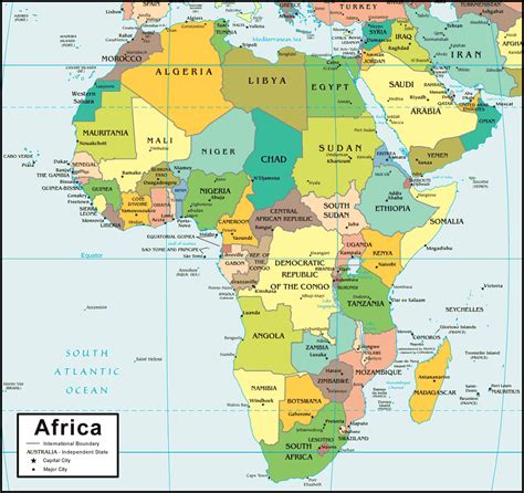Map of africa with countries and capitals. Africa Map and Satellite Image
