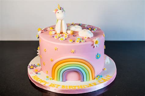 With a centrepiece unicorn cake, it makes a dessert table with a magical glow. Rainbow unicorn birthday cake - Gabi Bakes Cakes
