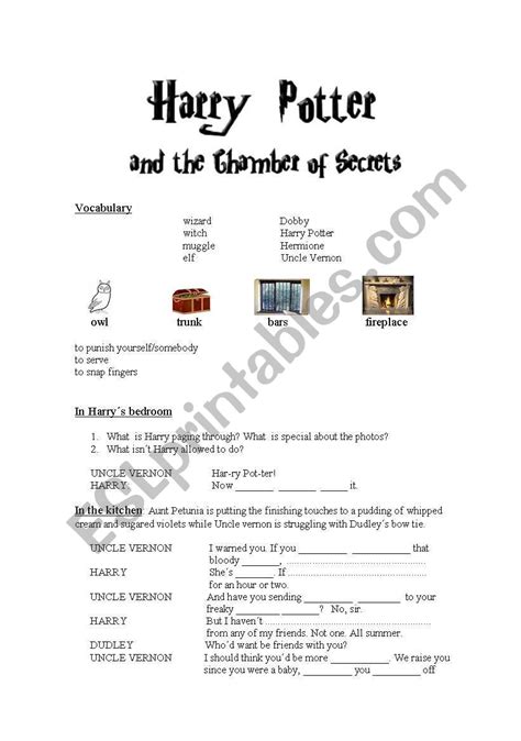 Harry Potter And The Chamber Of Secrets Esl Worksheettere Arg Harry