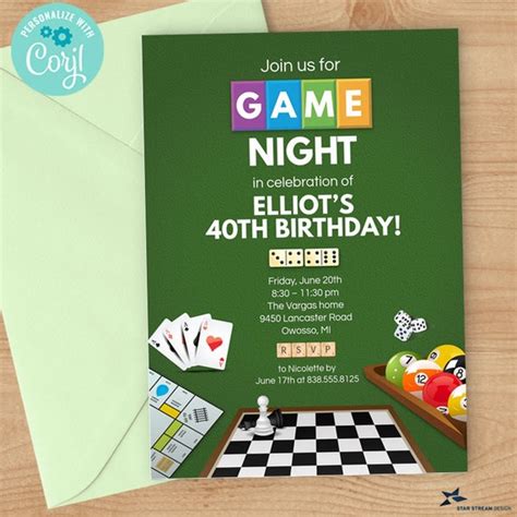 Game Night Party Invitation 5x7 2 Sided Editable Digital Printable Template Edit Online