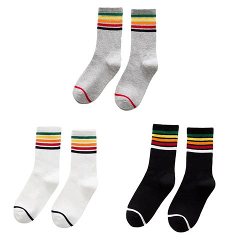 Harajuku Cool Skateborad Short Rainbow Socks Art Women Fashion White Cotton Hipster Cartoon