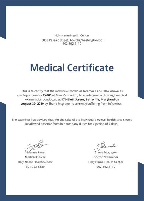 Free Medical Certificate Template For Leave