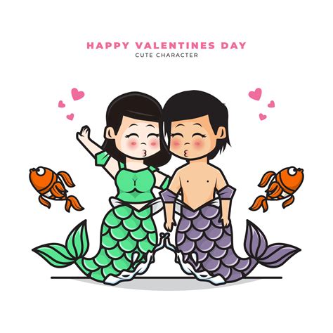 Cute Cartoon Character Of Couple Mermaid 12259845 Vector Art At Vecteezy