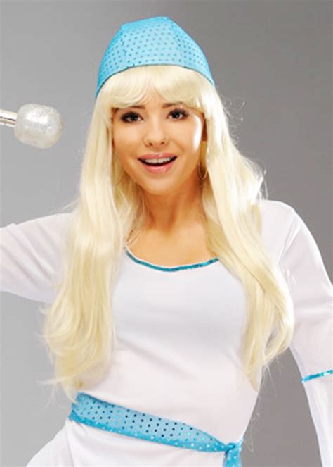 Womens Deluxe Long Blonde Abba Style Wig