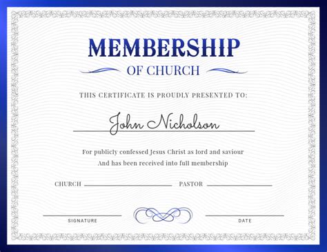 Church Membership Certificate Template Printable Editable Ph