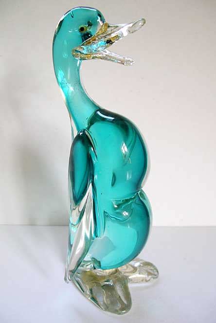 Murano Sommerso Art Glass Duck Figure With Original Foil Label C 1960 70