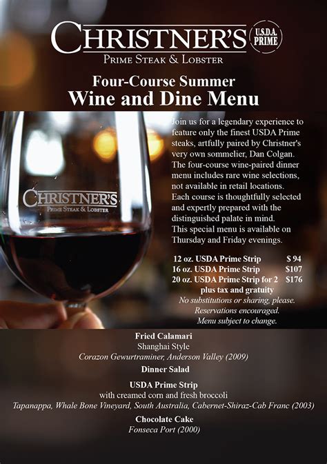 Summer Wine And Dine Four Course August Menu Christner S Prime