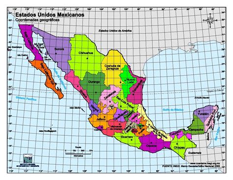 Mapa De México Con Coordenadas Geográficas Mapa Geografico De Mexico