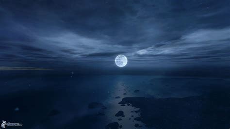 Night Full Moon Moon Sea Moon Ocean 1600x900 Wallpaper
