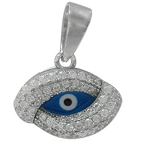 Sterling Silver Evil Eye Triple Row Faceted Cubic Zirconia Blue Pendant