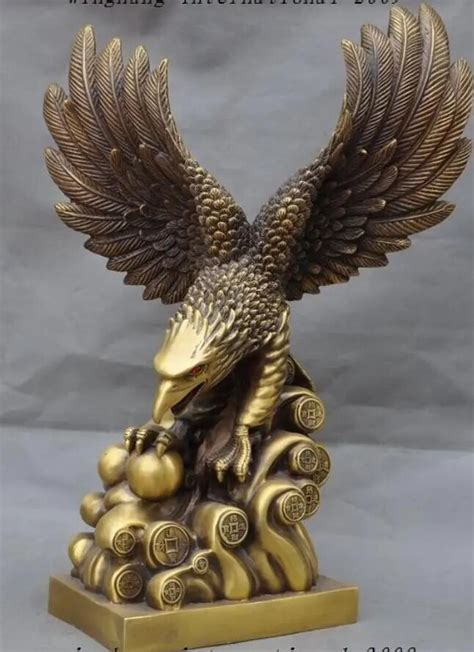 Zhmui8800284228122chinese Feng Shui Bronze Money Hawk Eagle Lanneret Bird King Statue