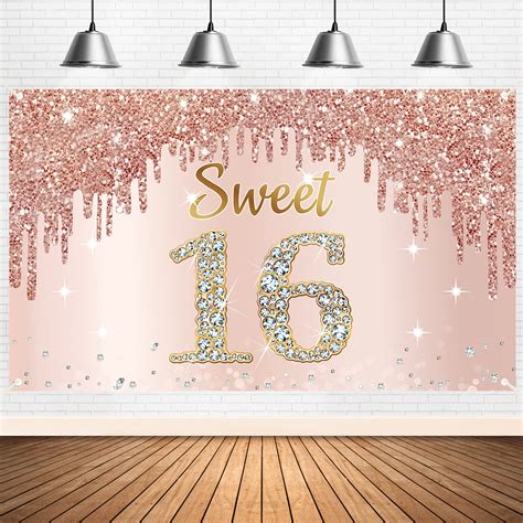 Buy Happy Sweet 16th Birthday Banner Backdrop Decorations For Girls Rose Gold Sweet 16 Birthday