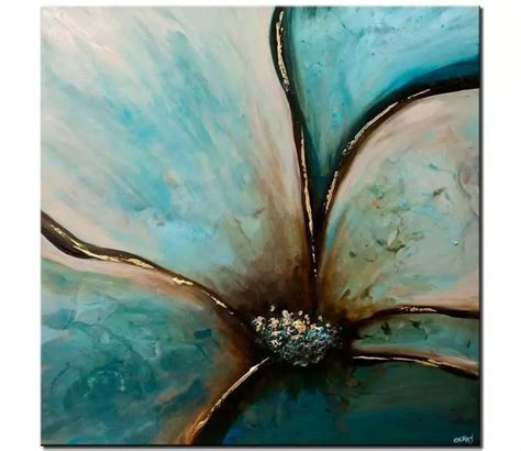 Painting For Sale Teal Flower Painting Textured Abstract Art 9341