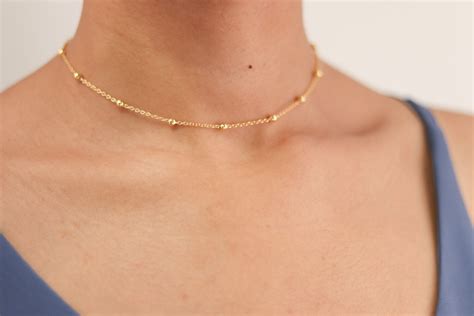 Delicate Gold Necklace Satellite Bead Necklace Dainty Gold Choker