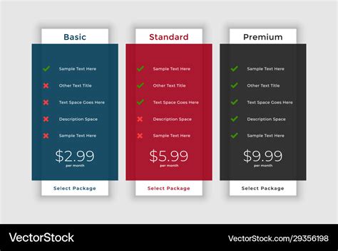 Pricing Table Template For Website And Application