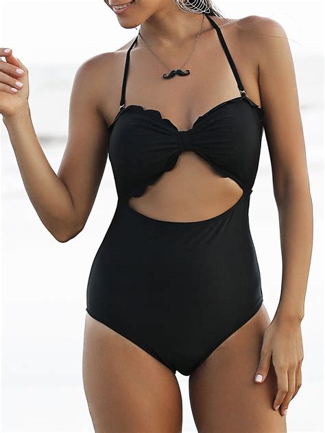 [20 Off] 2021 Cut Out Halter High Waisted One Piece Swimwear In Black Zaful