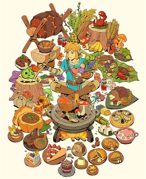 Legend Of Zelda Breath Of The Wild Art Link Cooking Food Botw