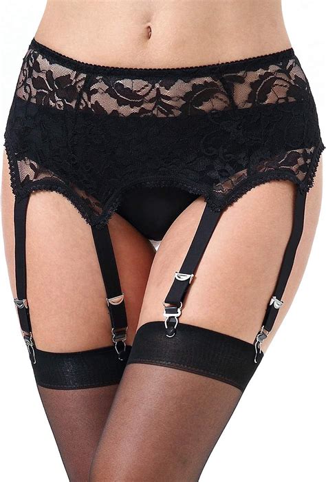Amazon Com Mesh Garter Belt Sexy Lace Suspender Belt With Six Straps Metal Clip For Women S