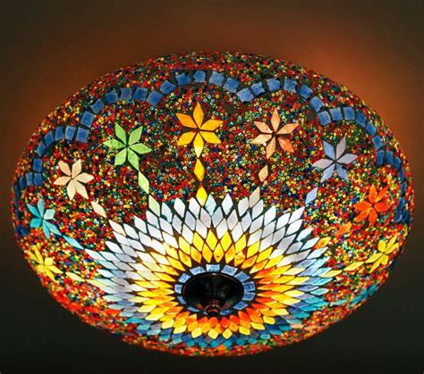 Mosaic Ceiling Light Ø 38 Cm 15 Inch Multi Colour Glass Mosaic