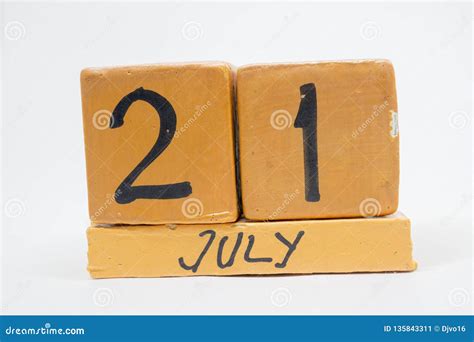 July 21st Day 20 Of Month Handmade Wood Calendar Isolated On White