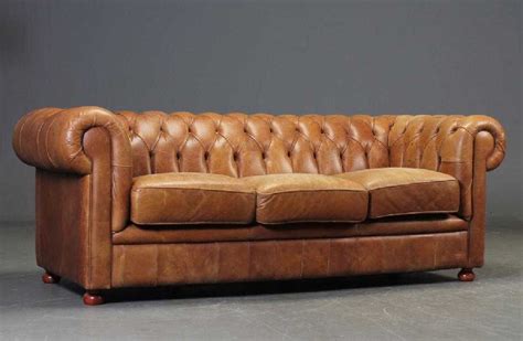 Vintage Distressed Chesterfield Brown Leather Sofa