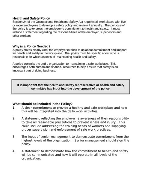 11 Workplace Safety Policy Templates Pdf