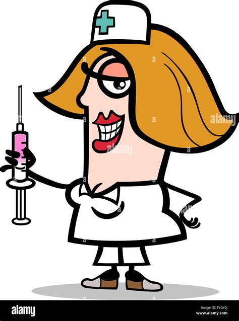 Nurse With Syringe Cartoon Illustration Stock Photo Alamy