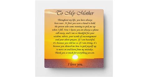 Lovely To My Mother Thank You Poem Plaque Uk