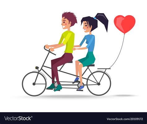 Couple In Love Riding On Two Seat Bicycle Vector Image