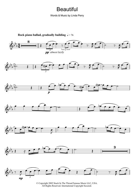 Beautiful Sheet Music Christina Aguilera Flute Solo