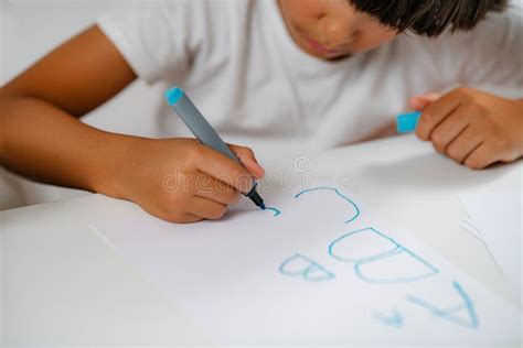 Preschooler Boy Writing Letters Stock Photo Image Of Learning