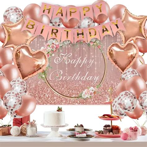 ROSE GOLD BIRTHDAY Decorations Happy Birthday Banner Rose Gold Backdrop Hear PicClick