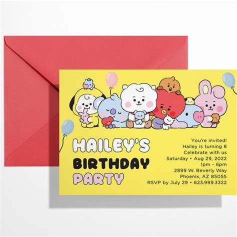 Bts Birthday Party Invitation 7x5 Bts Bday Etsy