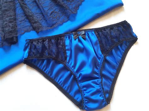 Dark Blue Silk Panties With Lace Insert Handmade Etsy