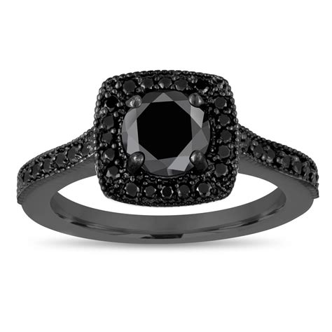 natural fancy black diamond engagement ring 1 28 carat 14k black gold vintage style halo pave