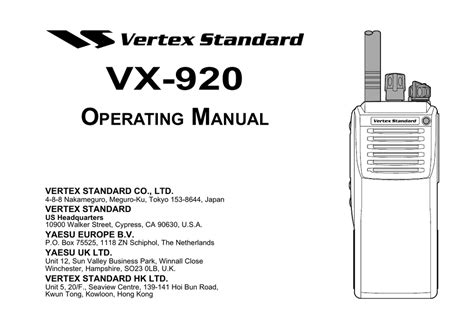 Vertex Standard Vx 920 Series Operating Manual Manualzz