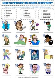 A vocabulary worksheet that highlights the words in the flashcard set above. health problems illnesses sickness ailments injuries matching exercise vocabulary worksheet icon ...