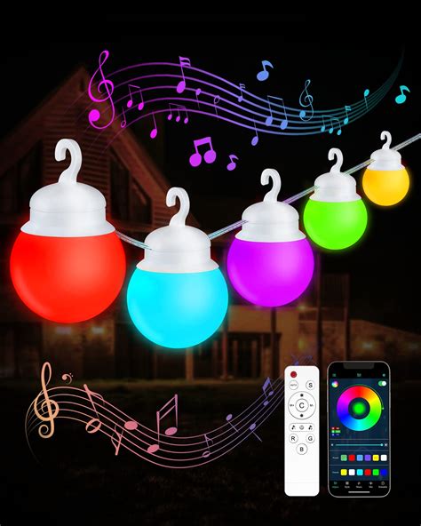 Jimimoro Smart Outdoor String Lights 48ft Rgb Patio Lights With 20