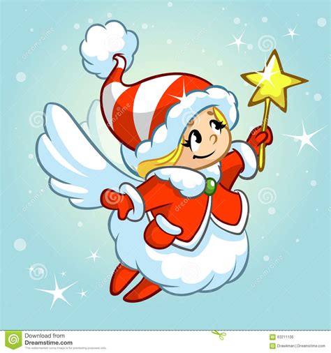 Vector Illustration Cute Christmas Angel Character Greeting Card Stock
