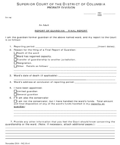 Washington Dc Report Of Guardian Final Report Fill Out Sign Online And Download Pdf