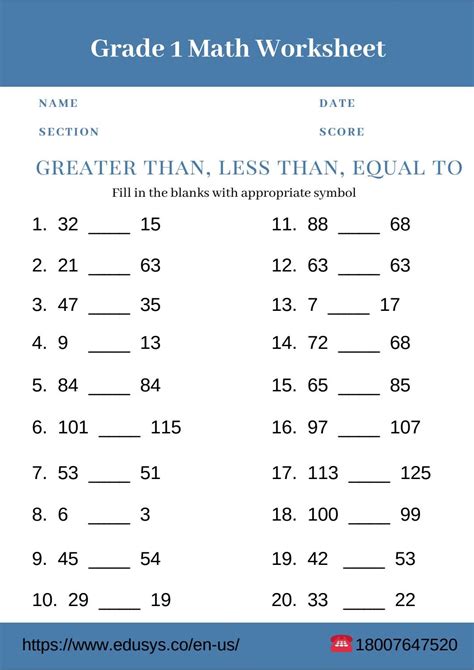 Worksheet For 1st Grade Math