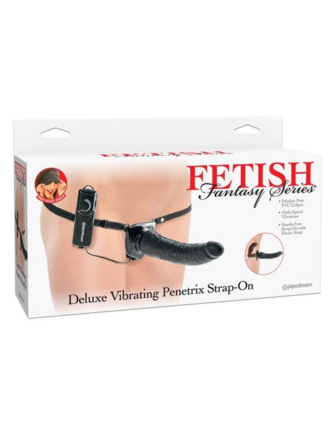 Черный страпон с вагинальной пробкой Deluxe Vibrating Penetrix Strap On 19 см купить в секс