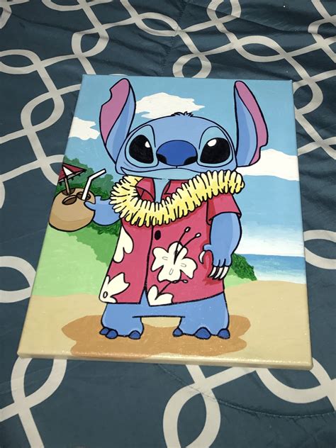 Disney Stitch Painting On Canvas With Acrylic Paints With Images