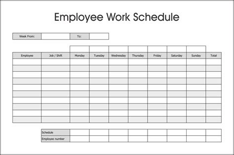 Weekly Work Schedule Template Database