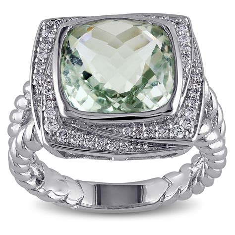 Amour Sterling Silver Green Amethyst And Diamond Ring Ebay
