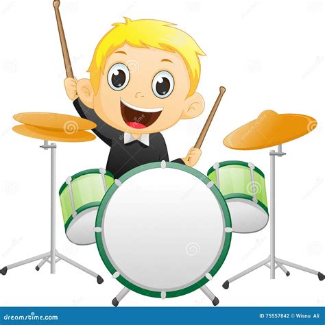 Cute Little Boy Playing Drum Stock Vector Illustration Of Music