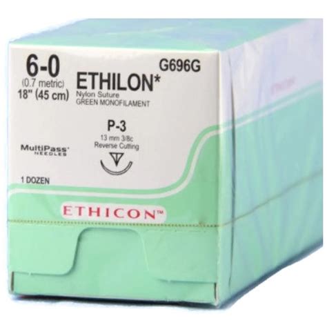 Ethicon 6 0 X 18 Ethilon Nylon Green Sutures With P 3 Needle 12box