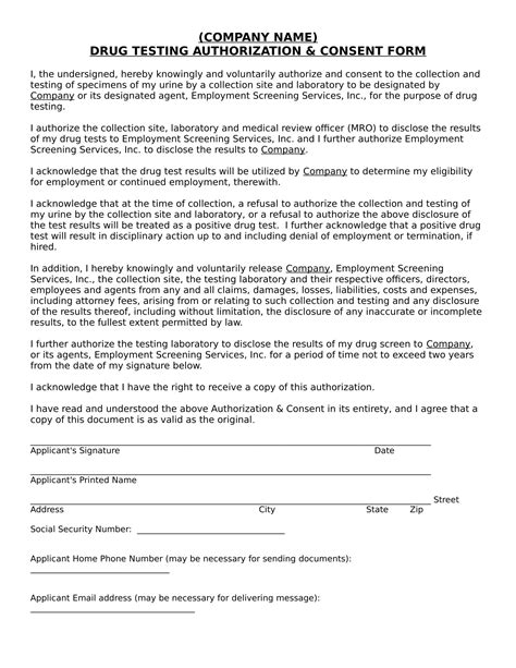 Free 15 Drug Testing Consent Forms In Pdf Ms Word