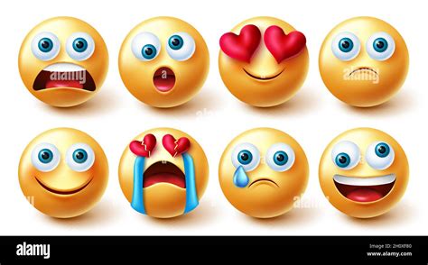 Conjunto De Vectores De Emoticonos Emoji 3d Emoticono En Shock