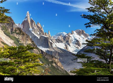 Famous Beautiful Peak Cerro Torre In Patagonia Mountains Argentina